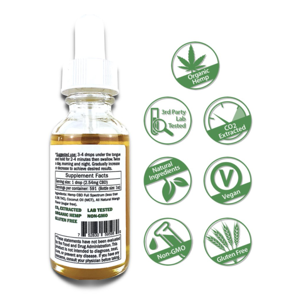 Hemp CBD Oil Full Spectrum/Flower Extract 1500mg (Mango Flavored)