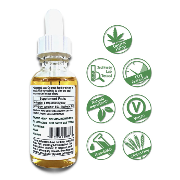 hemp cbd oil full spectrum flower extract 500mg unflavored for pets back