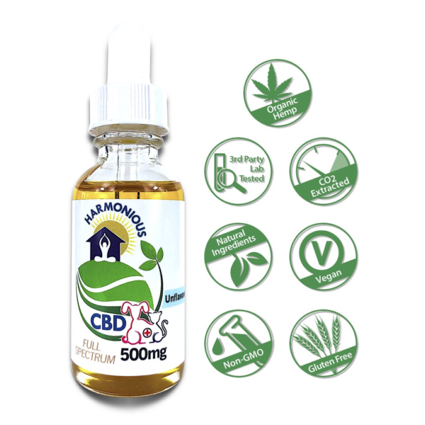 hemp cbd oil full spectrum flower extract 500mg unflavored for pets front